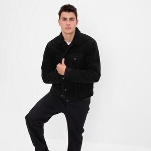 GAP Icon Corduroy Sherpa Trucker Jacket Black Medium M